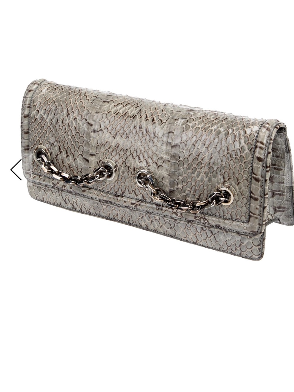 Judith Leiber python Grey clutch Decorated silver tone chain in the front - Picture 2 of 16